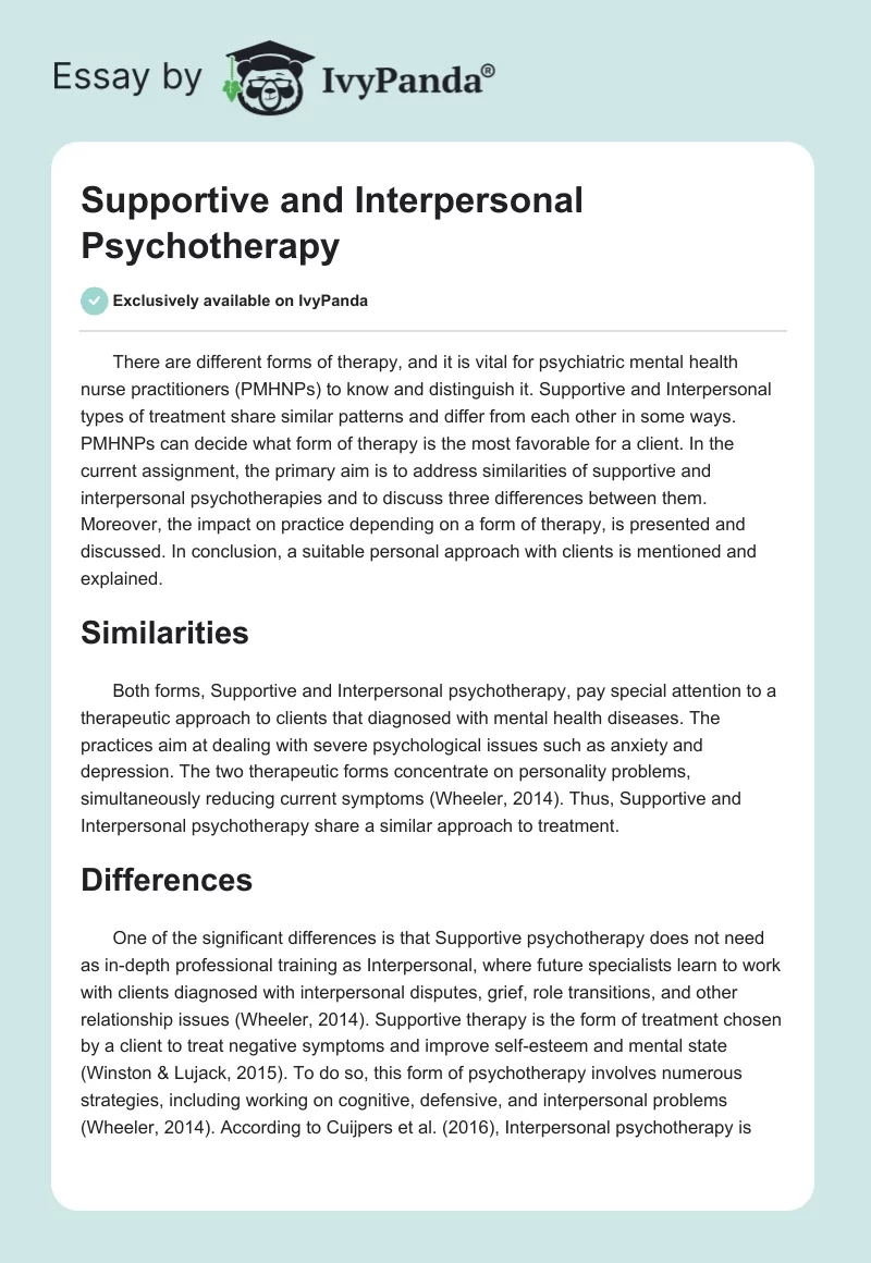 Supportive and Interpersonal Psychotherapy. Page 1