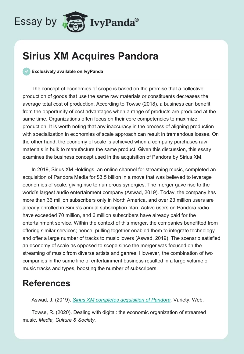 Sirius XM Acquires Pandora. Page 1