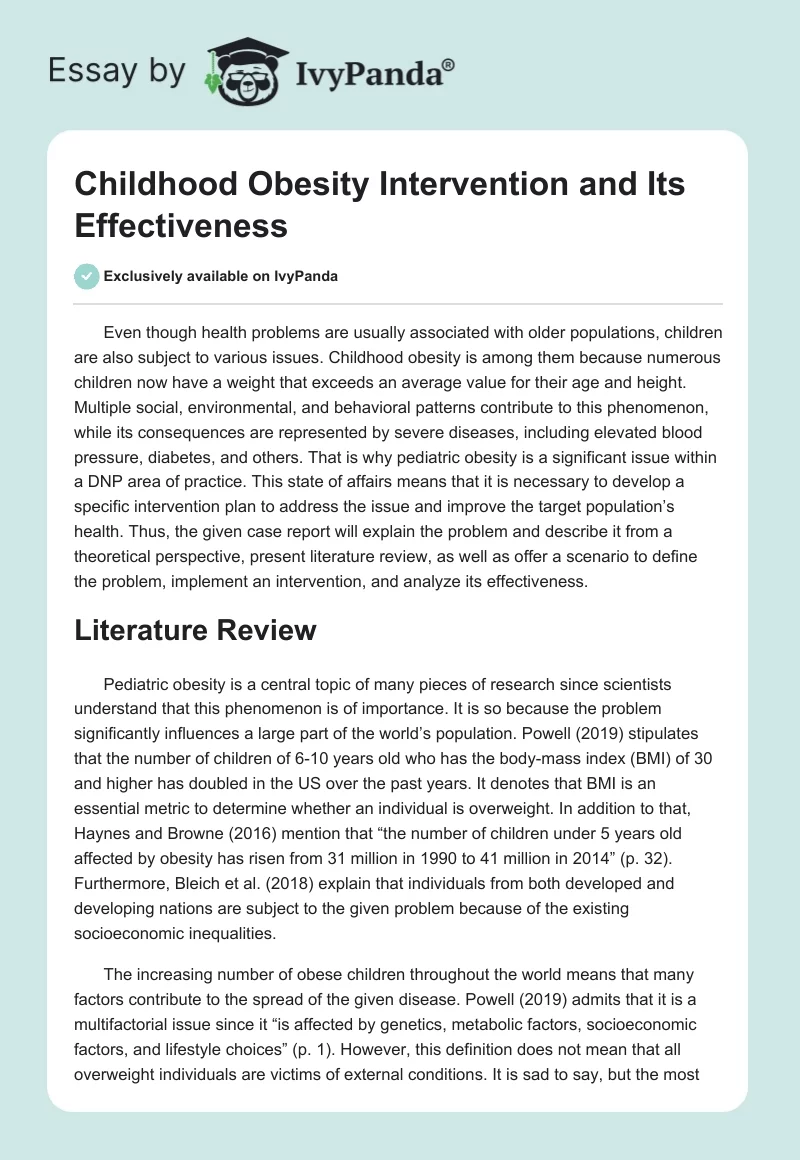 Childhood Obesity Intervention and Its Effectiveness. Page 1