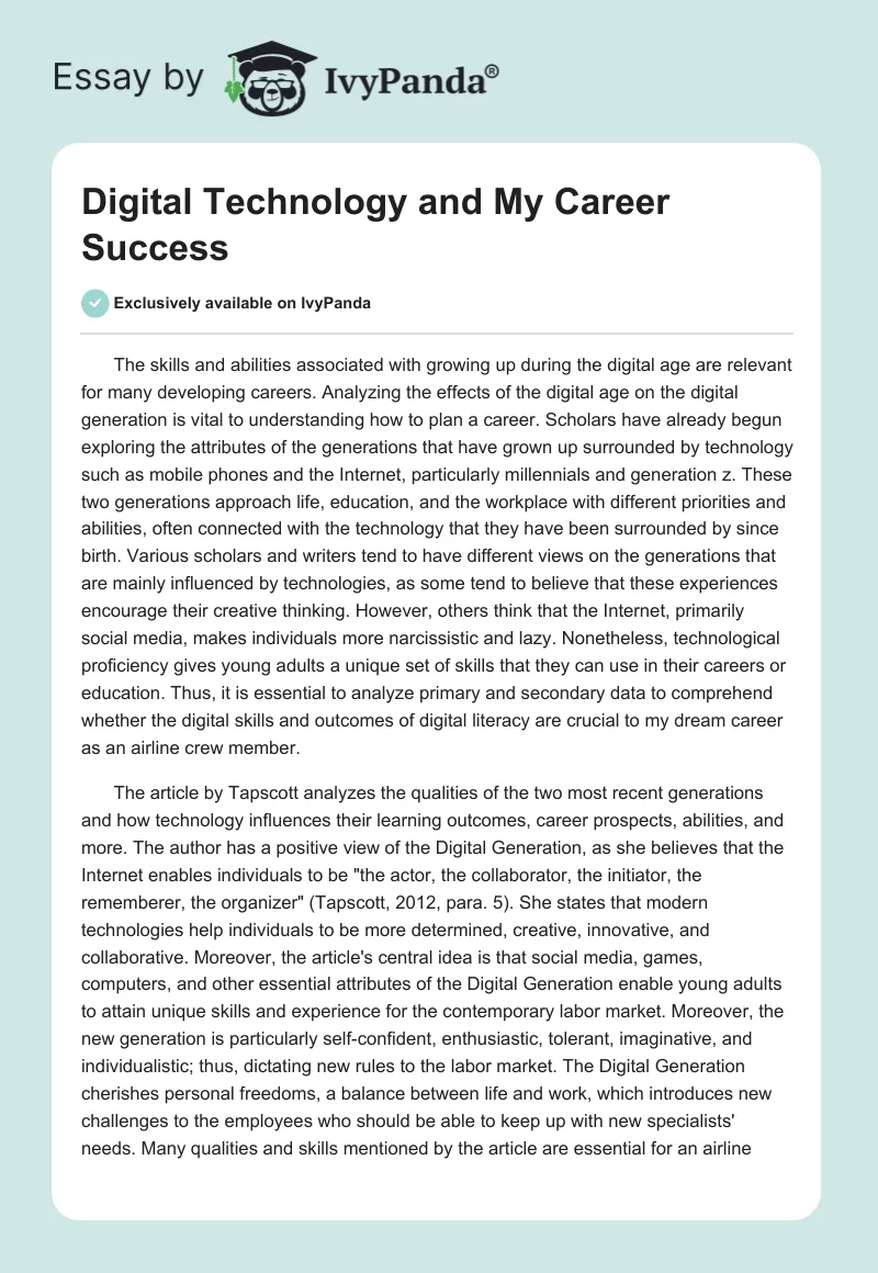 Digital Technology and My Career Success. Page 1