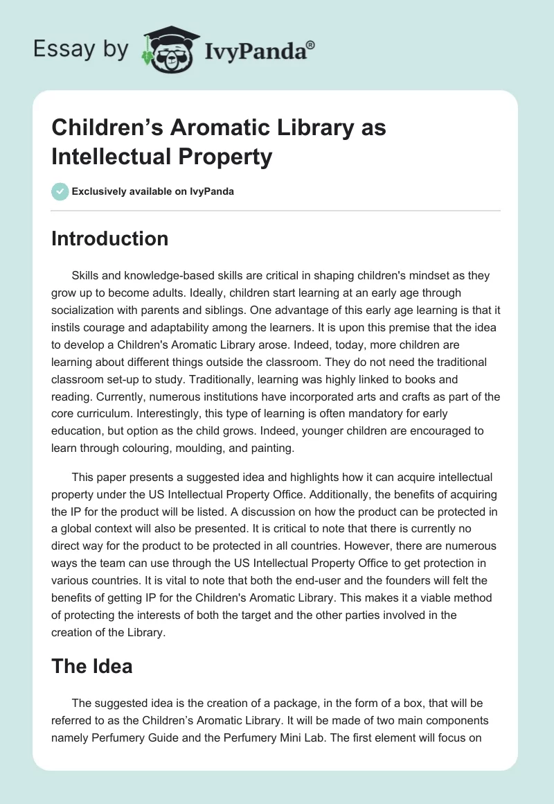 Children’s Aromatic Library as Intellectual Property. Page 1