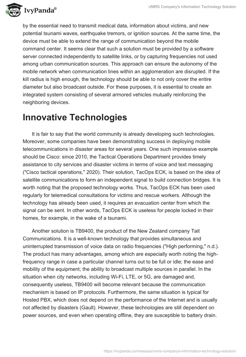 UMRS Company's Information Technology Solution. Page 2