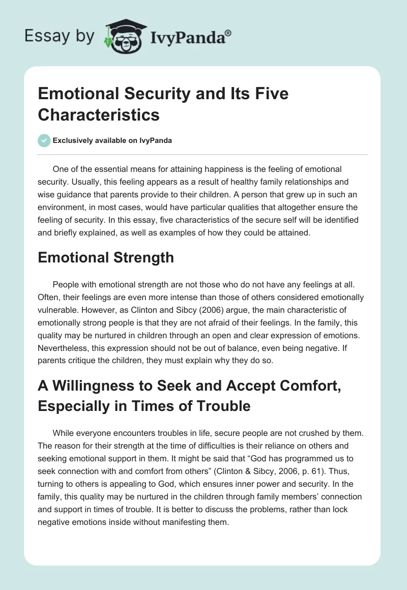 Emotional Security and Its Five Characteristics. Page 1
