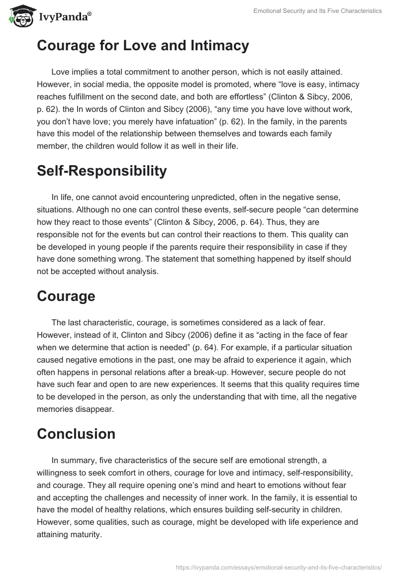 Emotional Security and Its Five Characteristics. Page 2