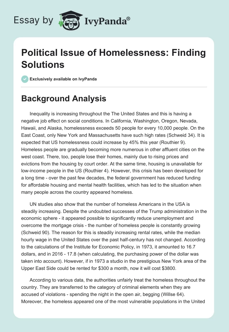 Political Issue of Homelessness: Finding Solutions. Page 1