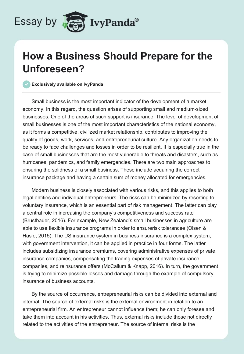 How a Business Should Prepare for the Unforeseen?. Page 1
