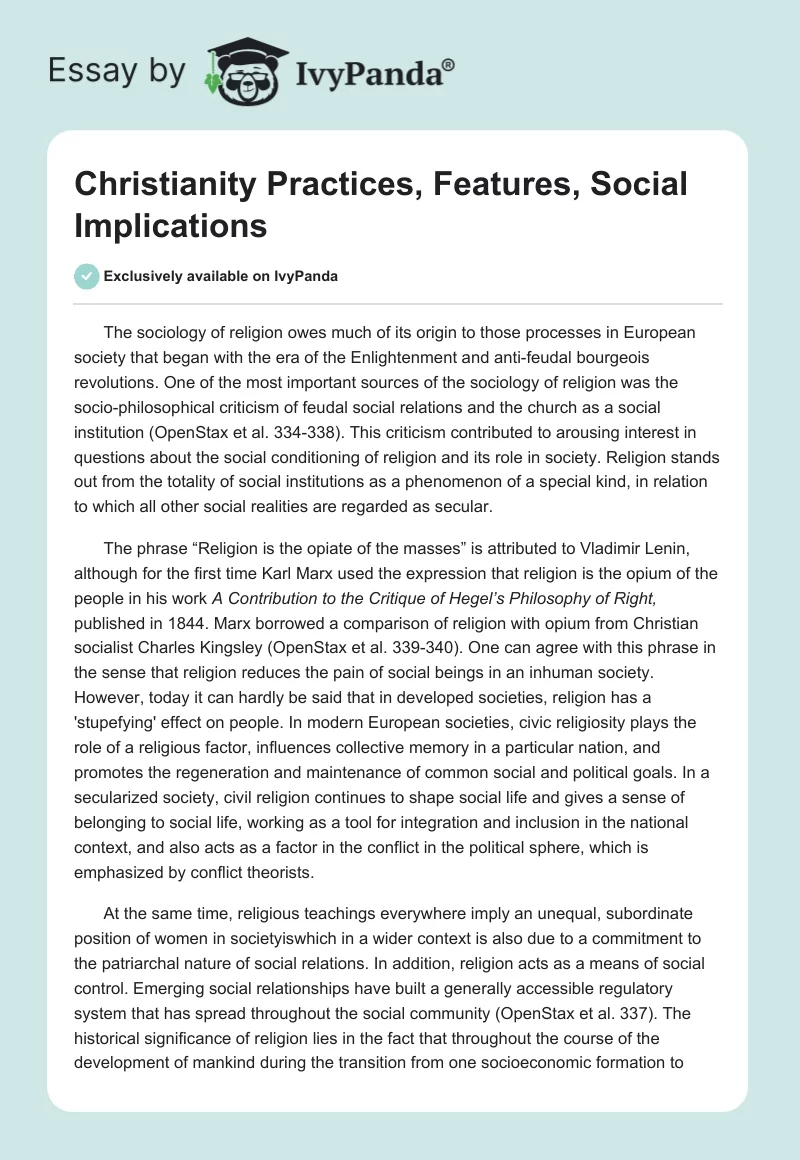 Christianity Practices, Features, Social Implications. Page 1