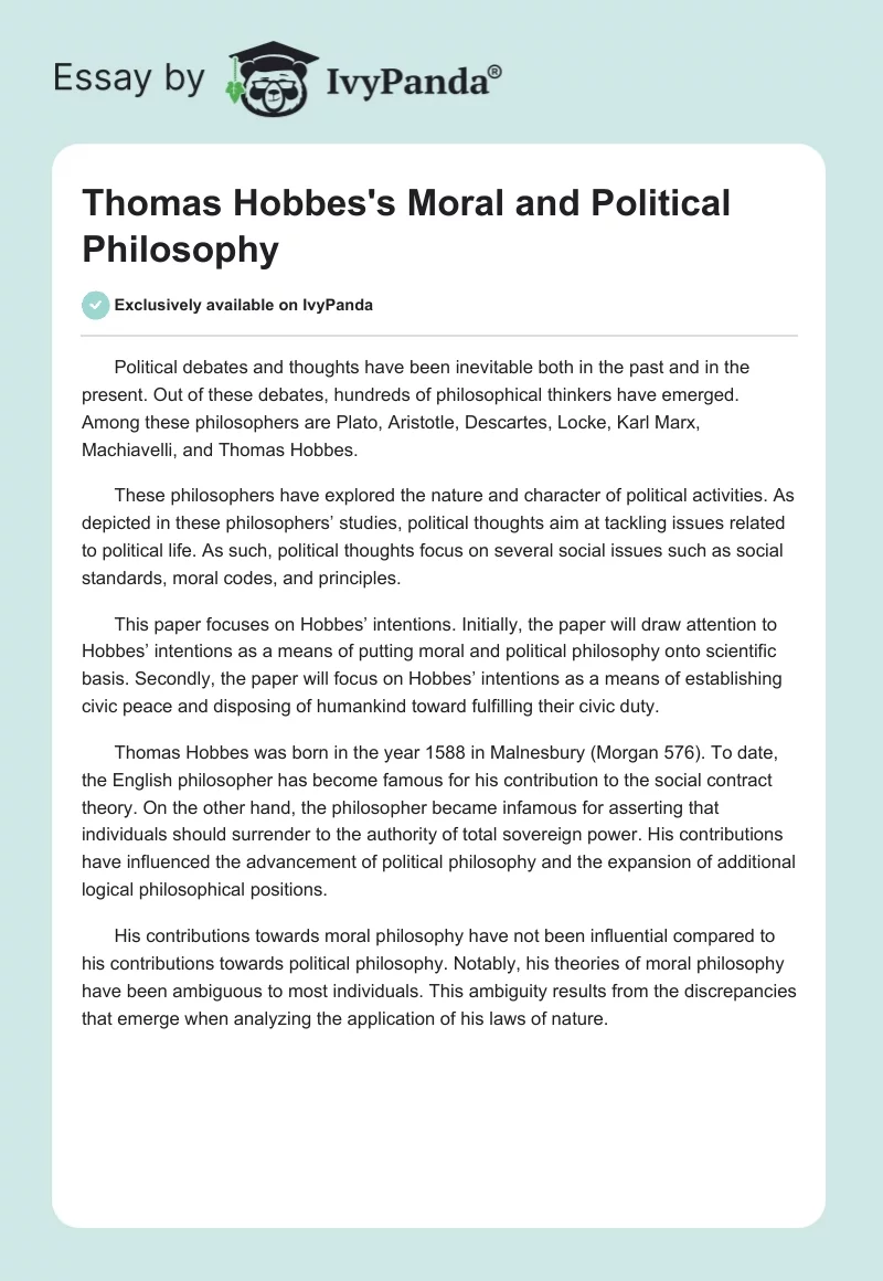 Thomas Hobbes's Moral and Political Philosophy. Page 1
