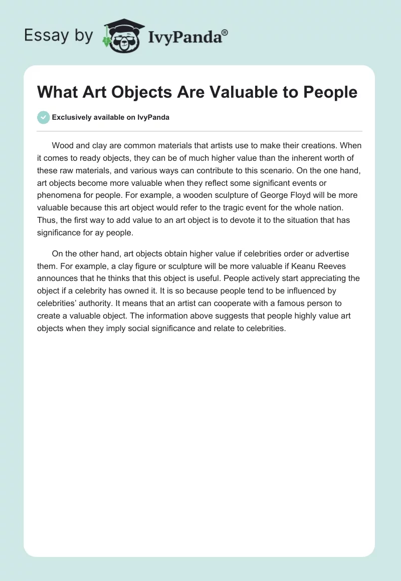 What Art Objects Are Valuable to People. Page 1