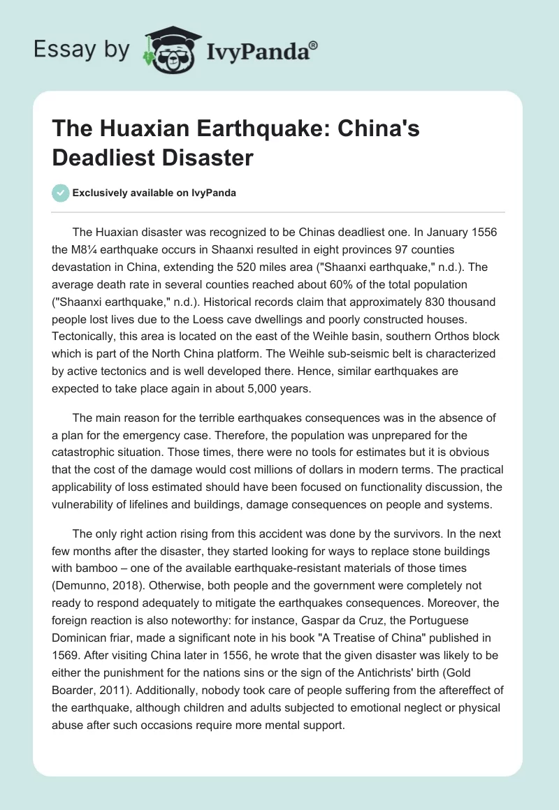 The Huaxian Earthquake: China's Deadliest Disaster. Page 1