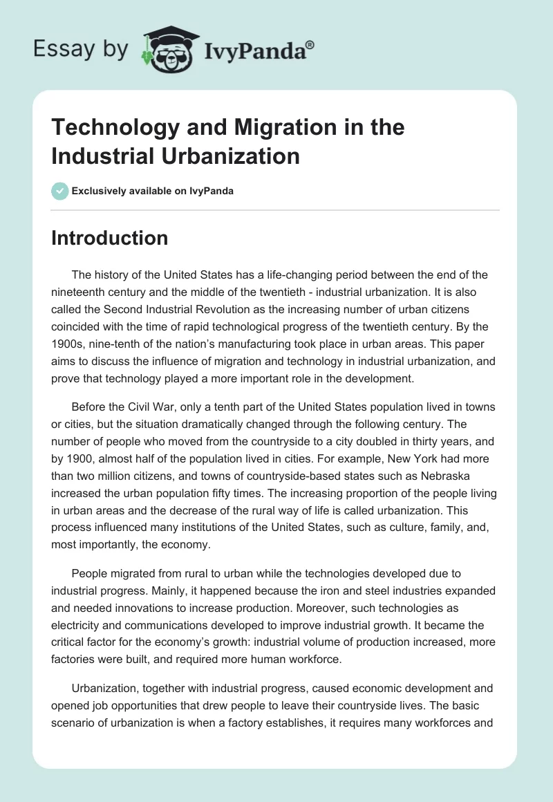 Technology and Migration in the Industrial Urbanization. Page 1