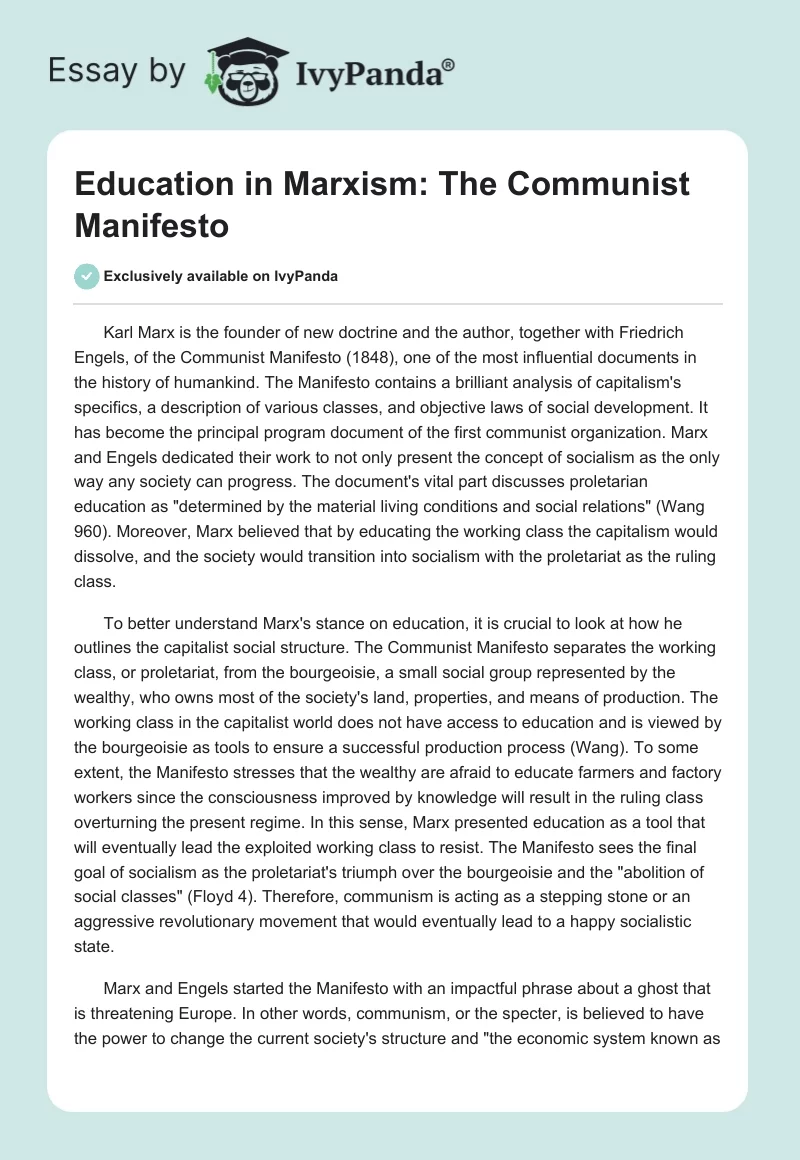 Education in Marxism: The Communist Manifesto. Page 1