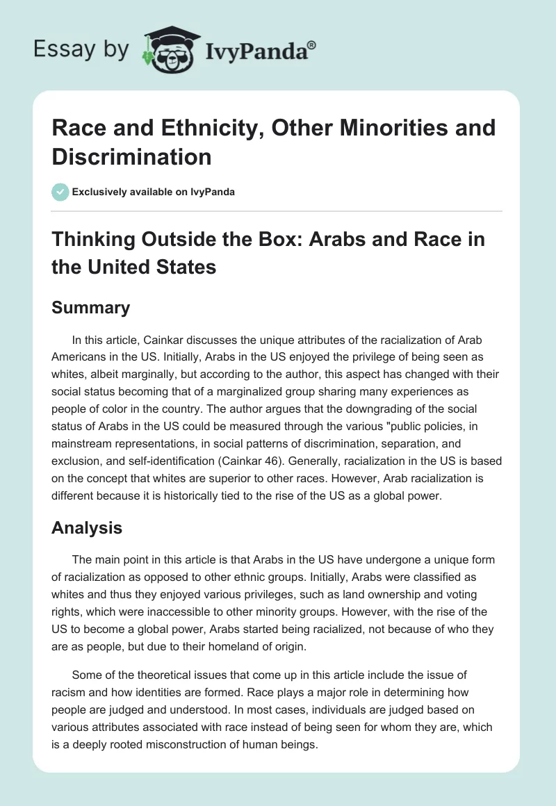 Race and Ethnicity, Other Minorities and Discrimination. Page 1