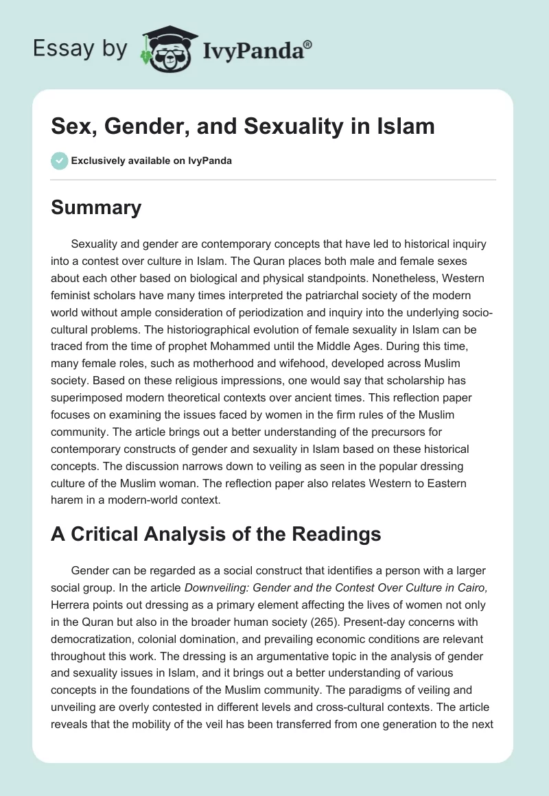 Sex, Gender, and Sexuality in Islam. Page 1