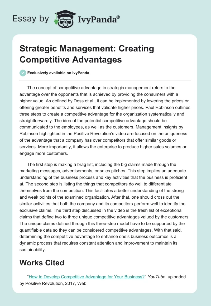 Strategic Management: Creating Competitive Advantages. Page 1