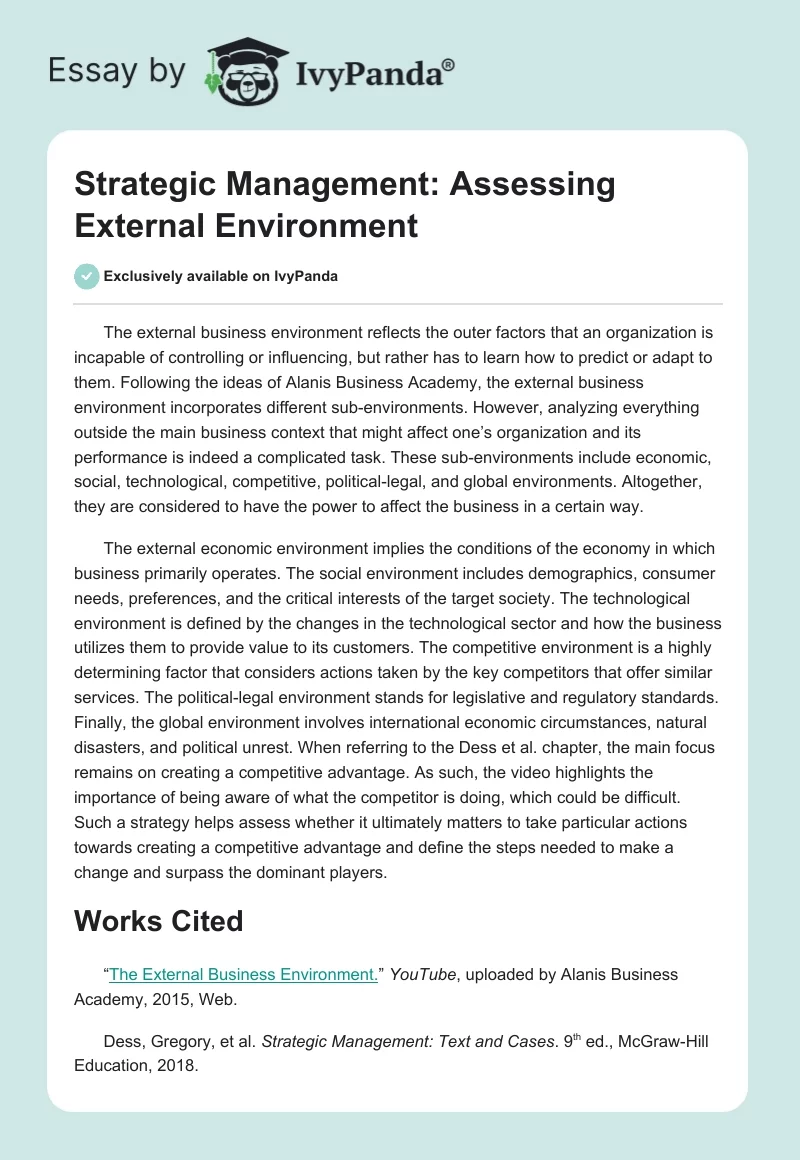 Strategic Management: Assessing External Environment. Page 1