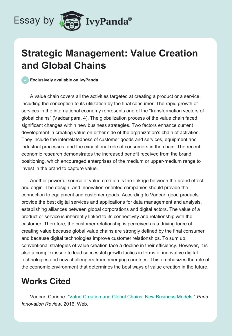 Strategic Management: Value Creation and Global Chains. Page 1