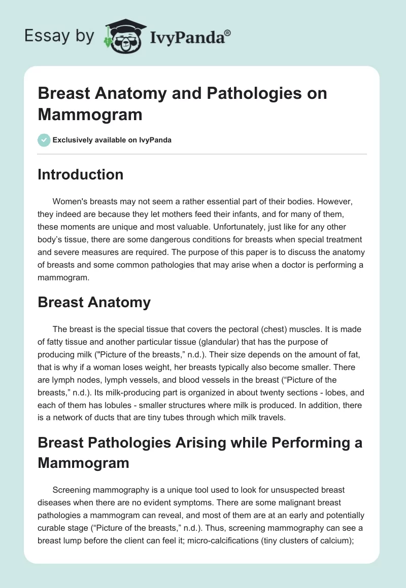 Breast Anatomy and Pathologies on Mammogram. Page 1