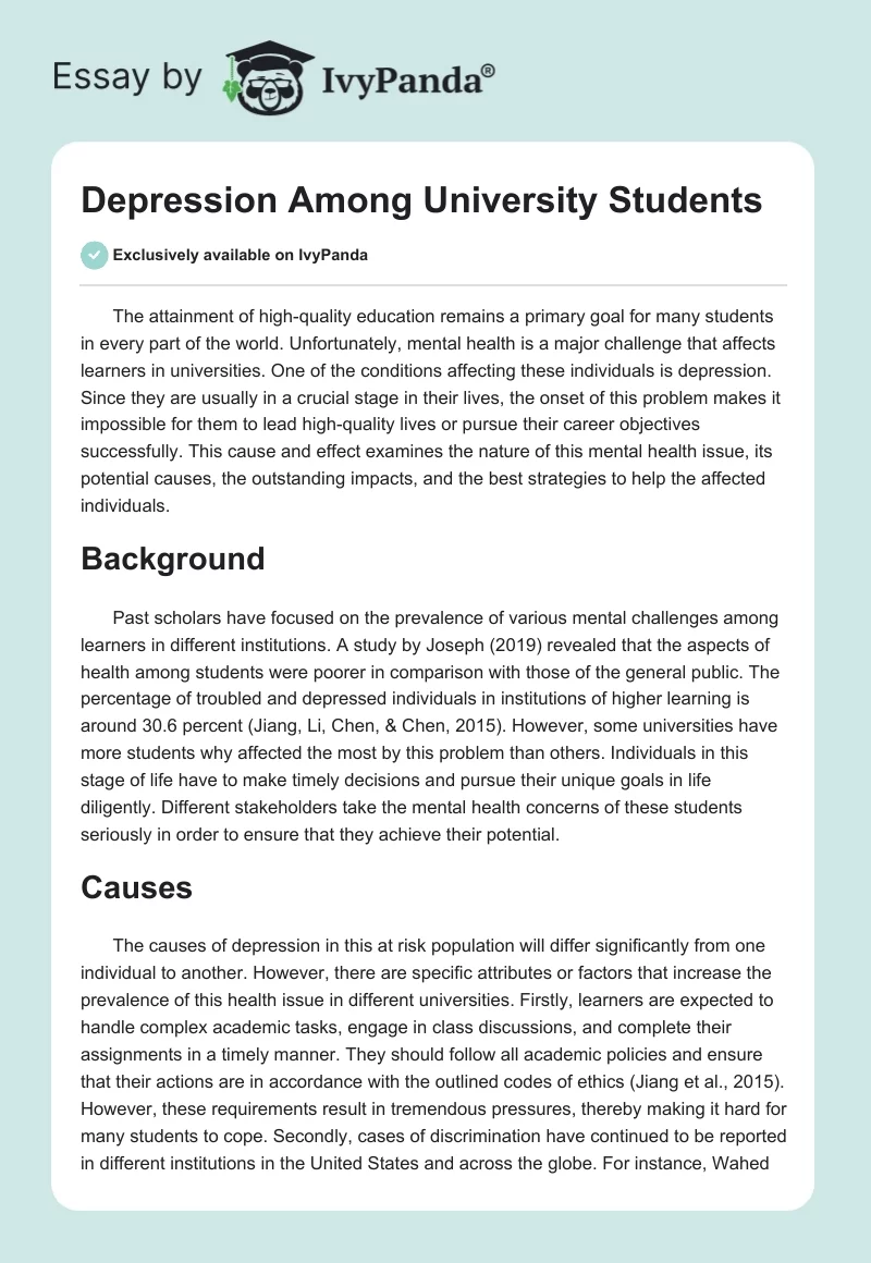 Depression Among University Students. Page 1