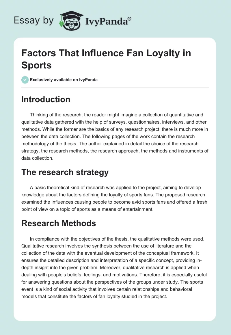 Factors That Influence Fan Loyalty in Sports. Page 1