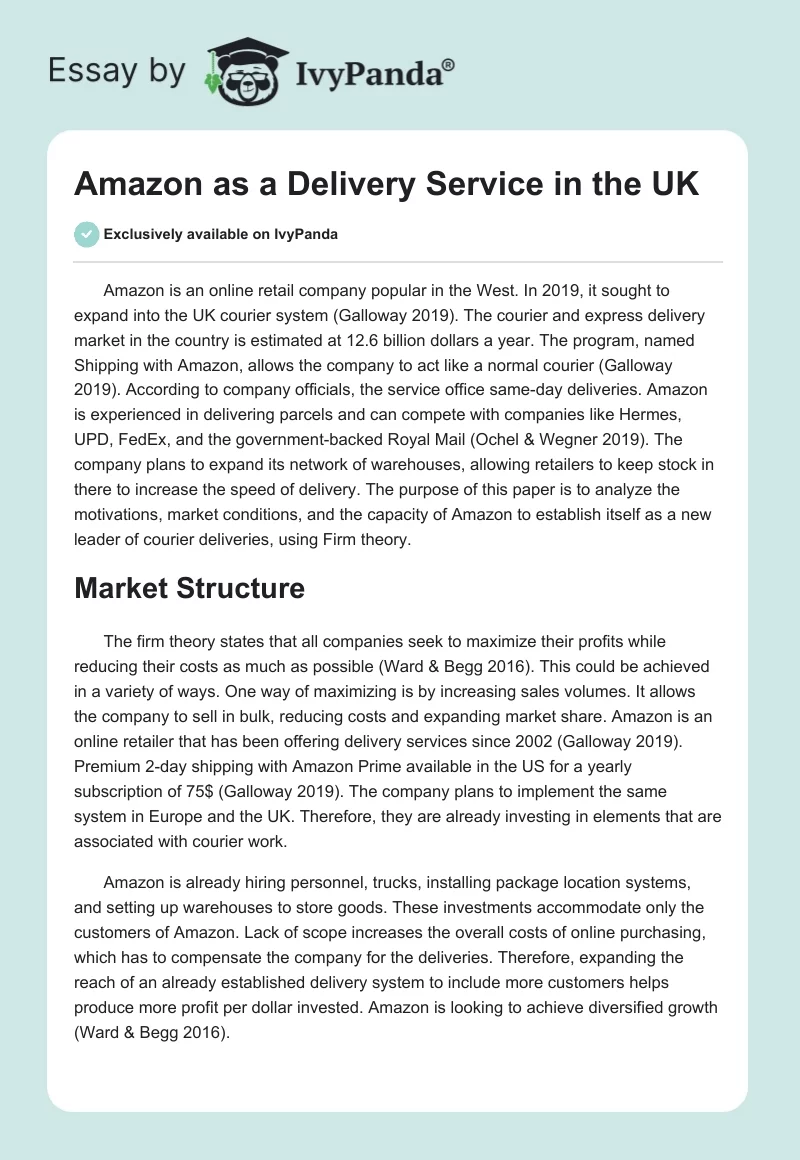 Amazon as a Delivery Service in the UK. Page 1