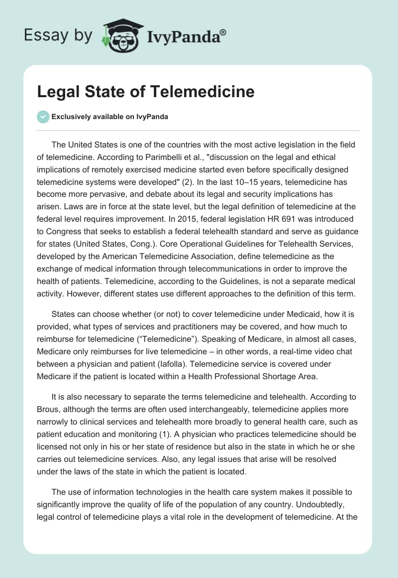 Legal State of Telemedicine. Page 1