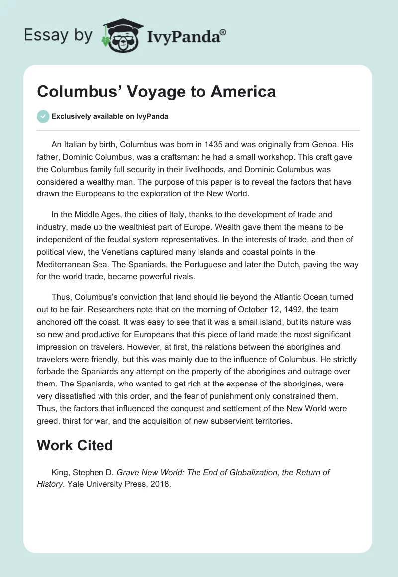 Columbus’ Voyage to America. Page 1