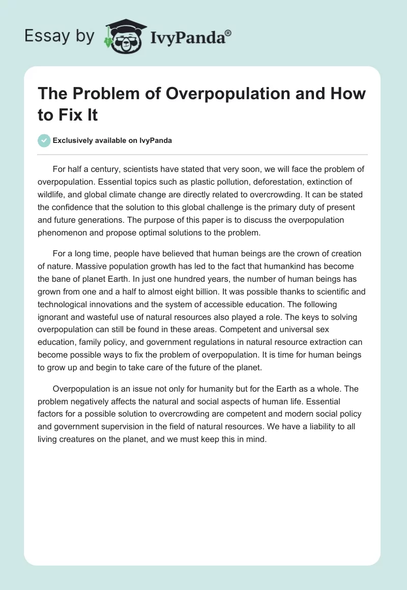 The Problem of Overpopulation and How to Fix It. Page 1