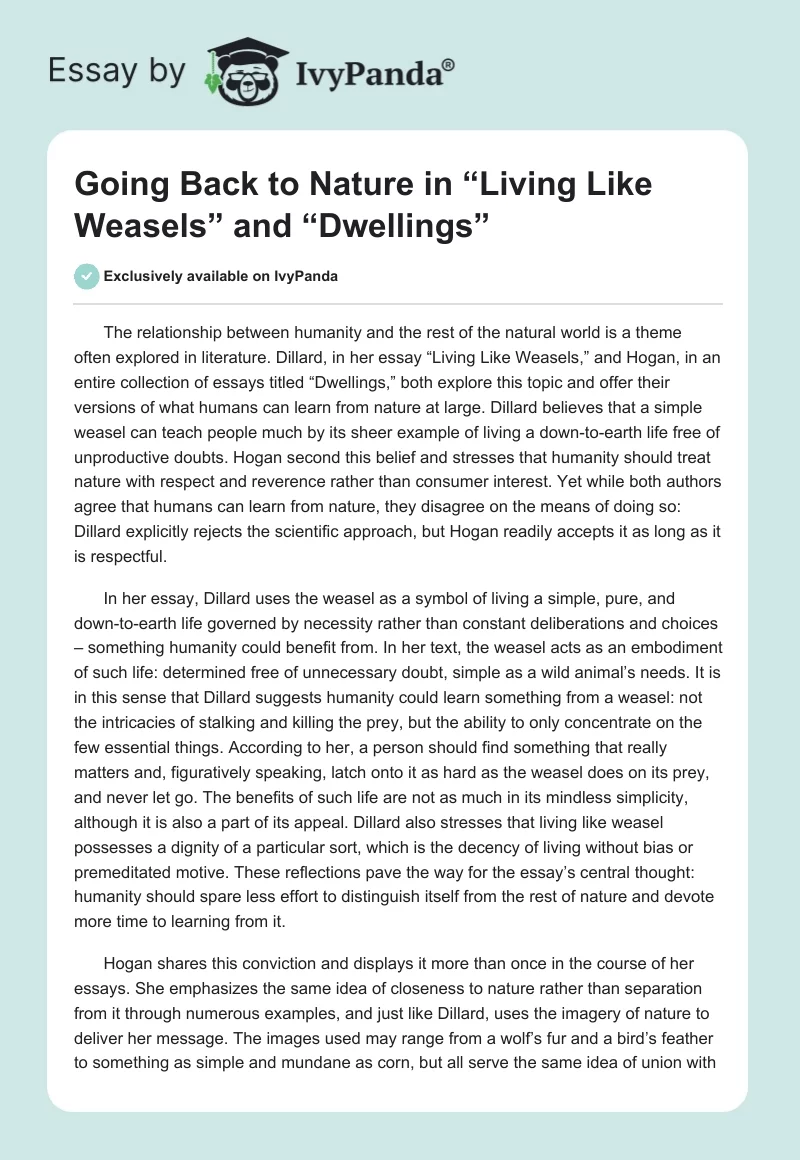 Going Back to Nature in “Living Like Weasels” and “Dwellings”. Page 1