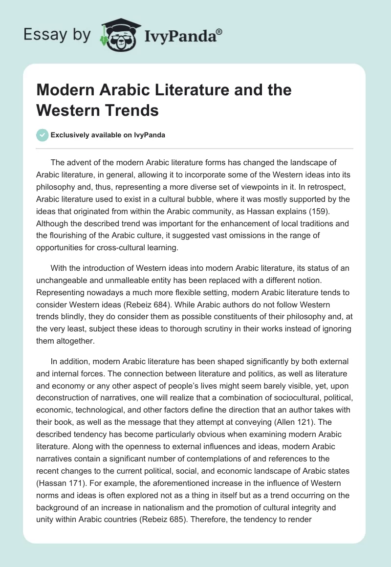 Modern Arabic Literature and the Western Trends. Page 1