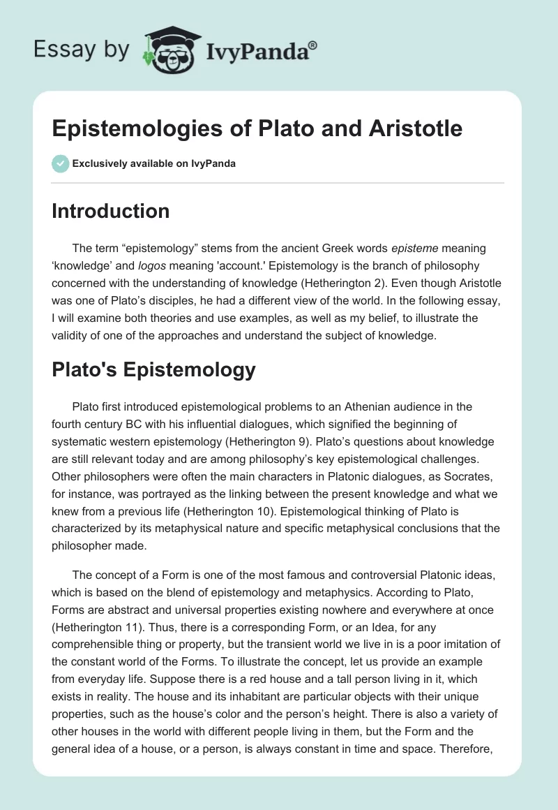 Epistemologies of Plato and Aristotle. Page 1