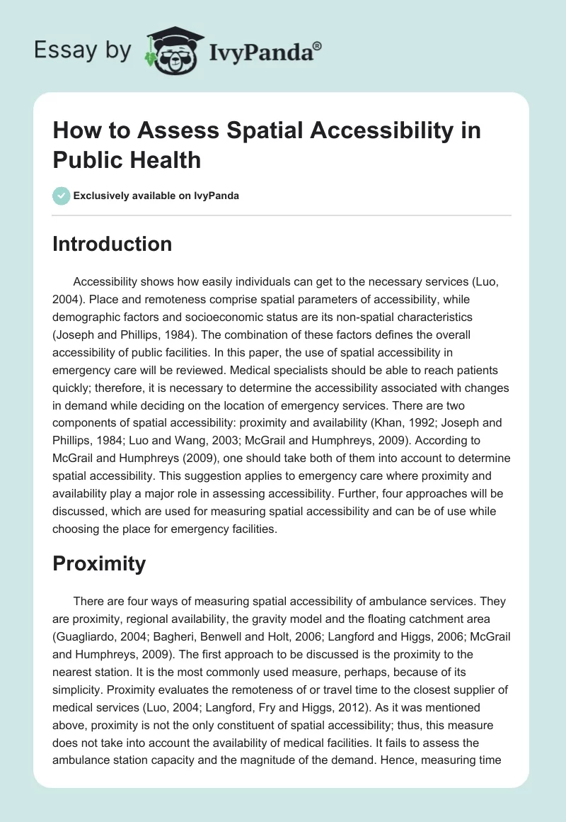 How to Assess Spatial Accessibility in Public Health. Page 1