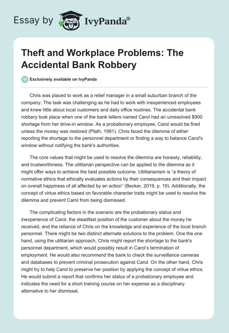 Theft and Workplace Problems: The Accidental Bank Robbery. Page 1