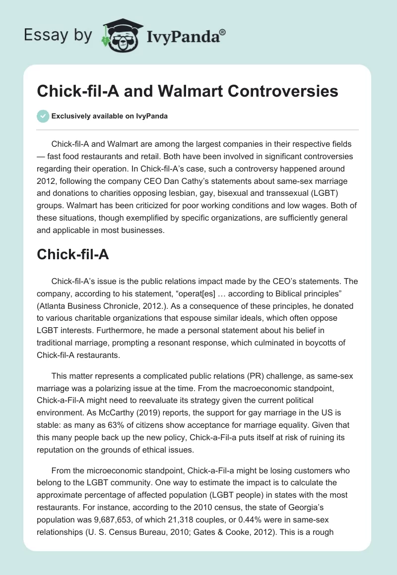 Chick-fil-A and Walmart Controversies. Page 1