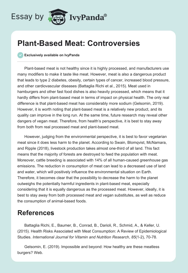 Plant-Based Meat: Controversies. Page 1
