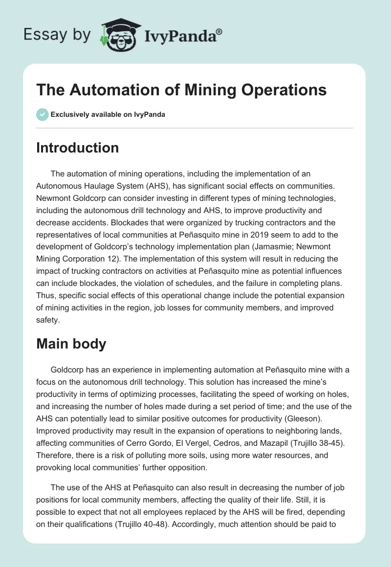 The Automation of Mining Operations. Page 1
