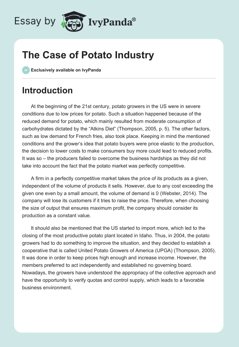 The Case of Potato Industry. Page 1