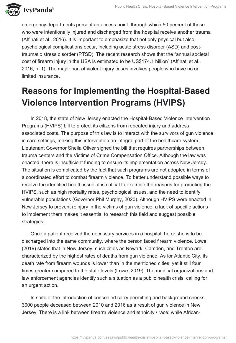 Public Health Crisis: Hospital-Based Violence Intervention Programs. Page 2