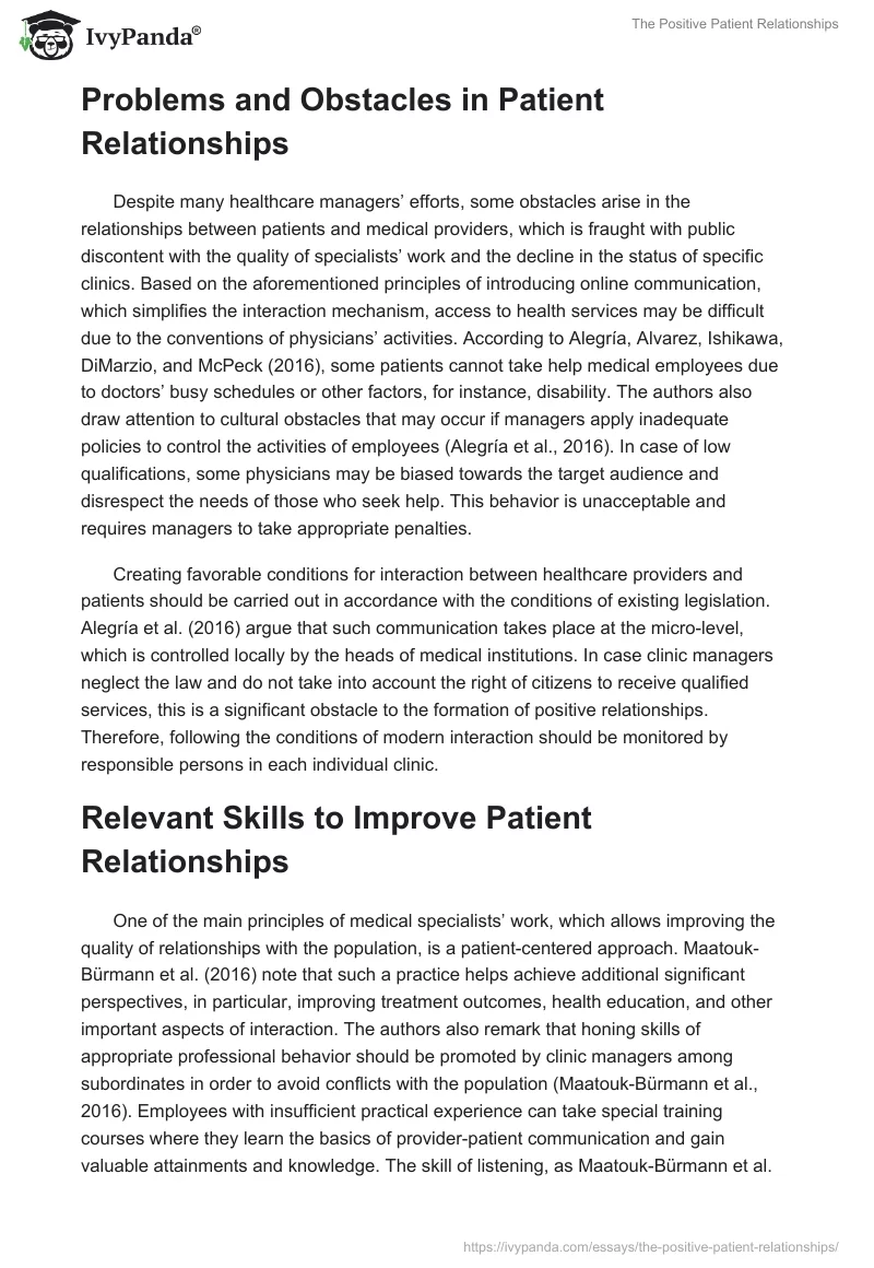 The Positive Patient Relationships. Page 4