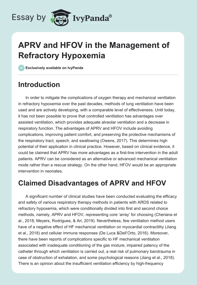 APRV and HFOV in the Management of Refractory Hypoxemia. Page 1