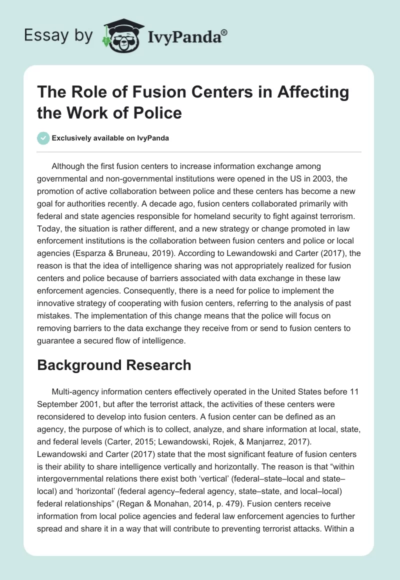 The Role of Fusion Centers in Affecting the Work of Police. Page 1