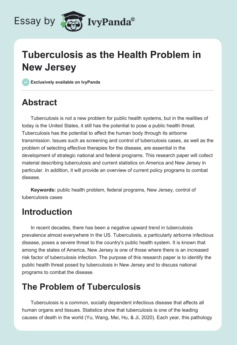 Tuberculosis as the Health Problem in New Jersey. Page 1