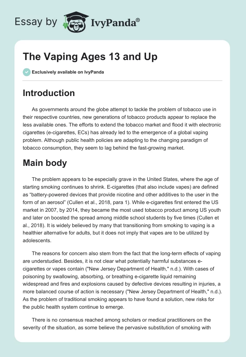 The Vaping Ages 13 and Up. Page 1
