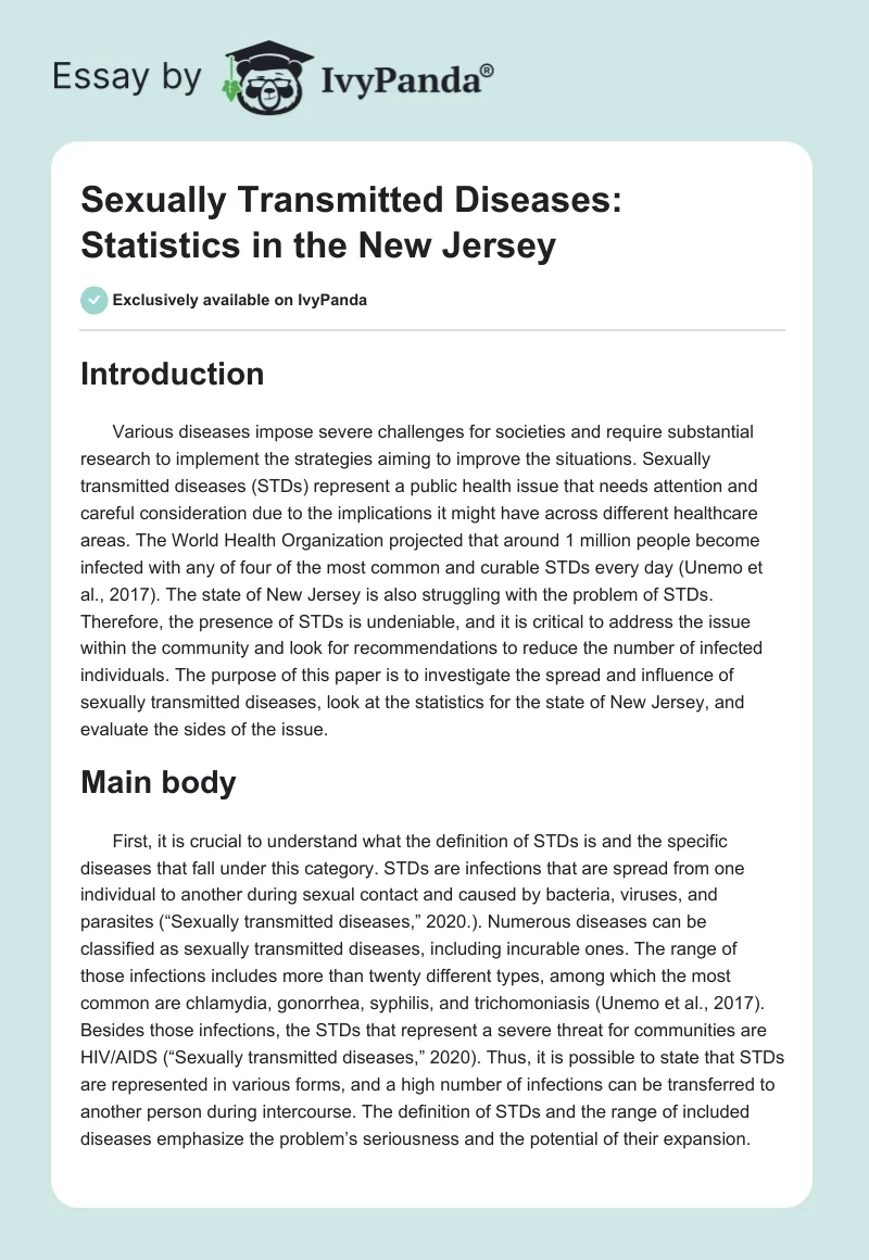 Sexually Transmitted Diseases: Statistics in the New Jersey. Page 1