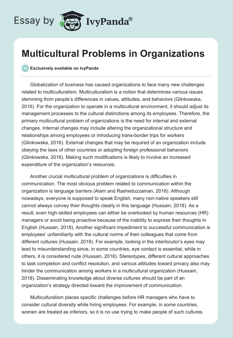 Multicultural Problems in Organizations. Page 1