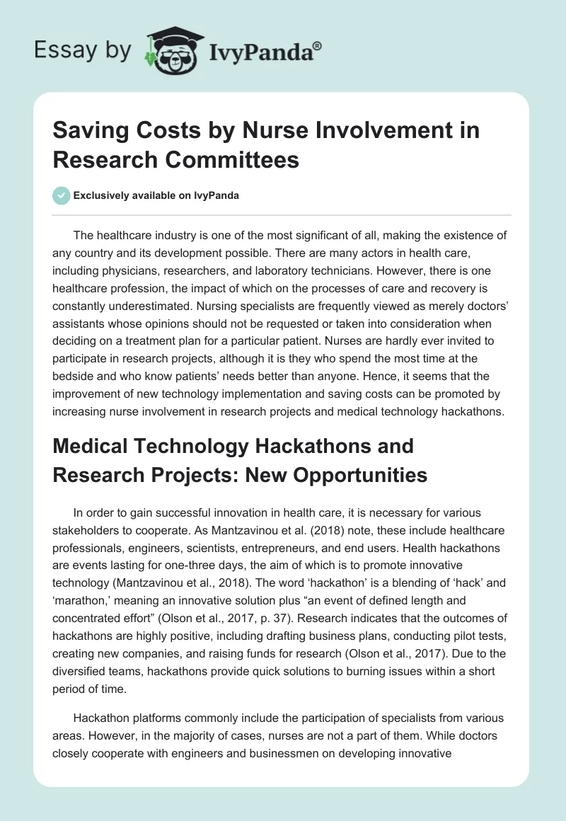 Saving Costs by Nurse Involvement in Research Committees. Page 1