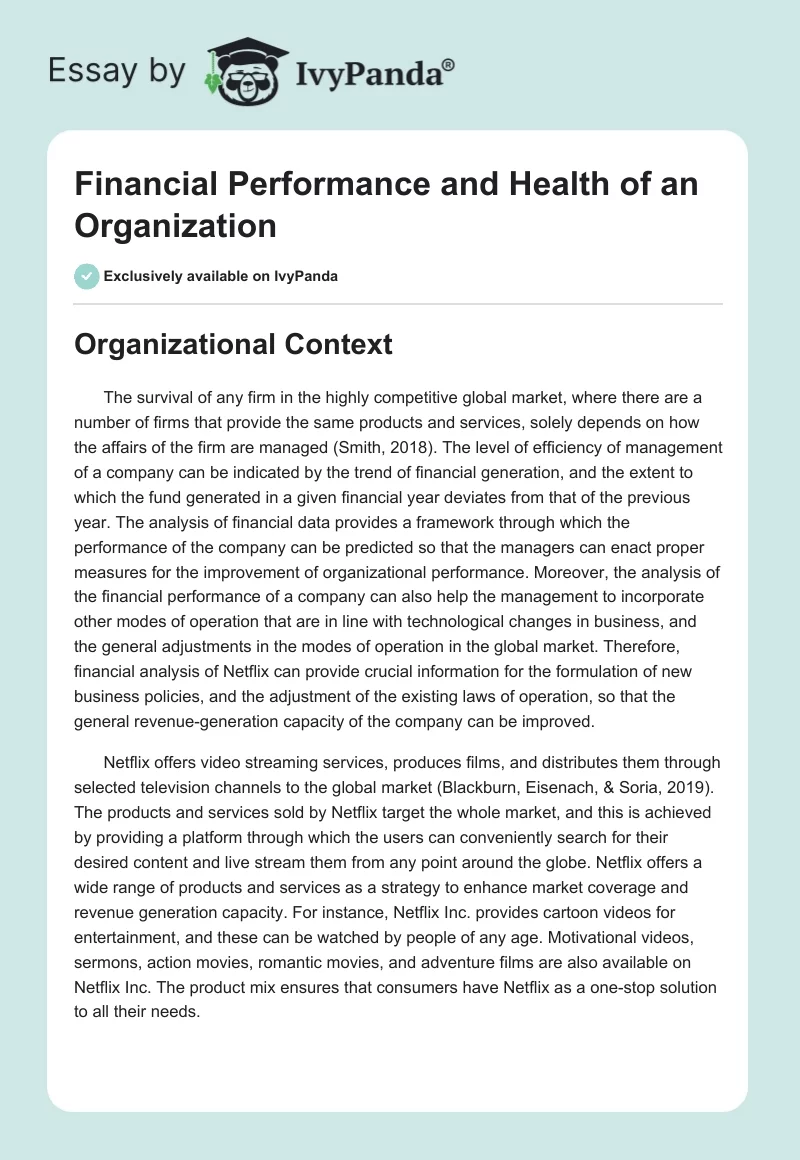 Financial Performance and Health of an Organization. Page 1