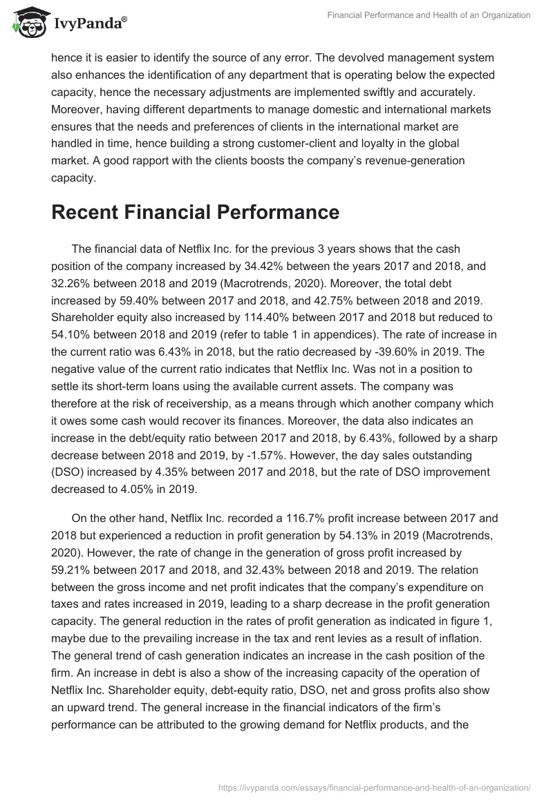 Financial Performance and Health of an Organization. Page 3