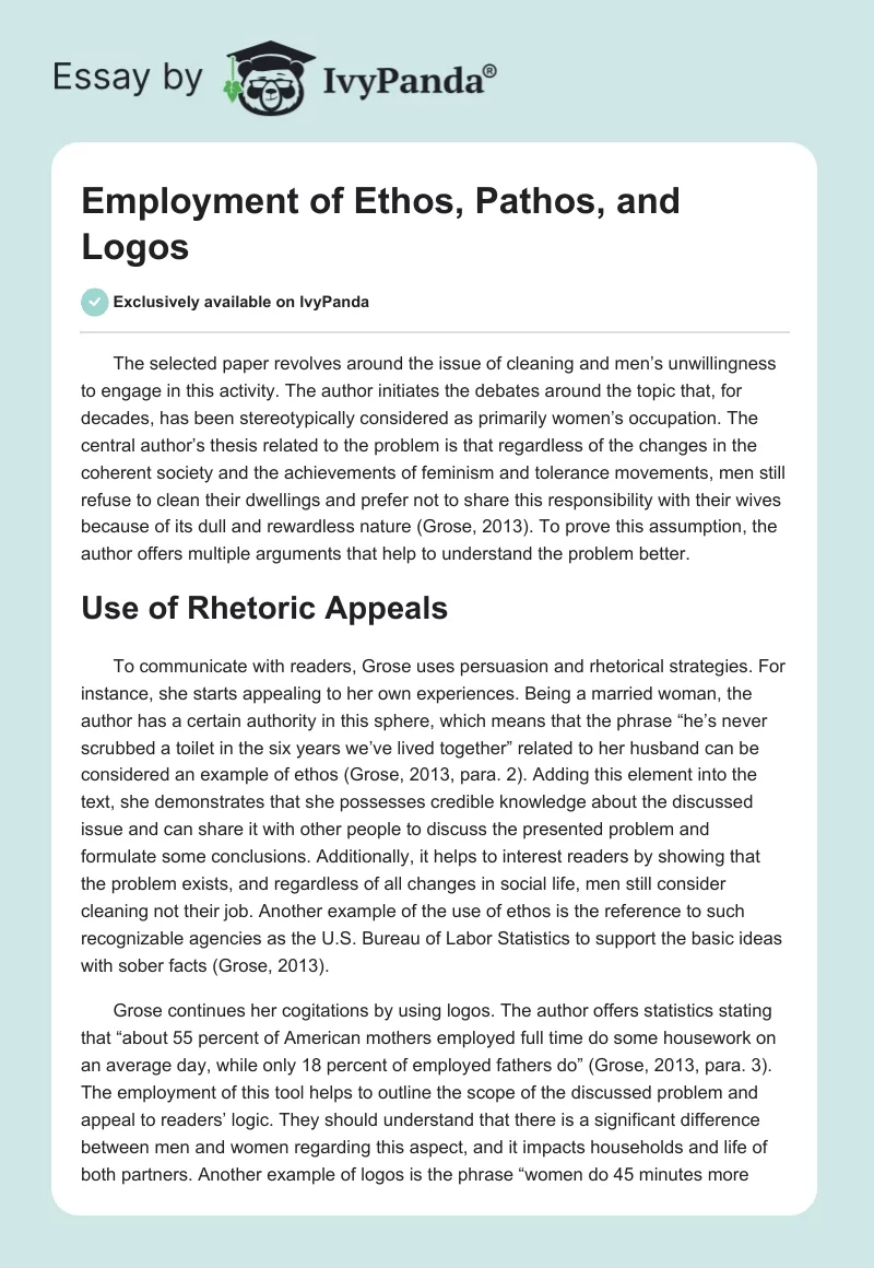 Employment of Ethos, Pathos, and Logos. Page 1
