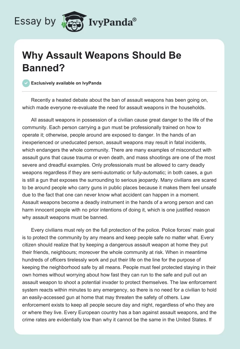 Why Assault Weapons Should Be Banned?. Page 1